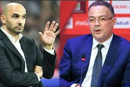 لقجع والركراكي يشجعان نهضة بركان أمام الزمالك من الملعب